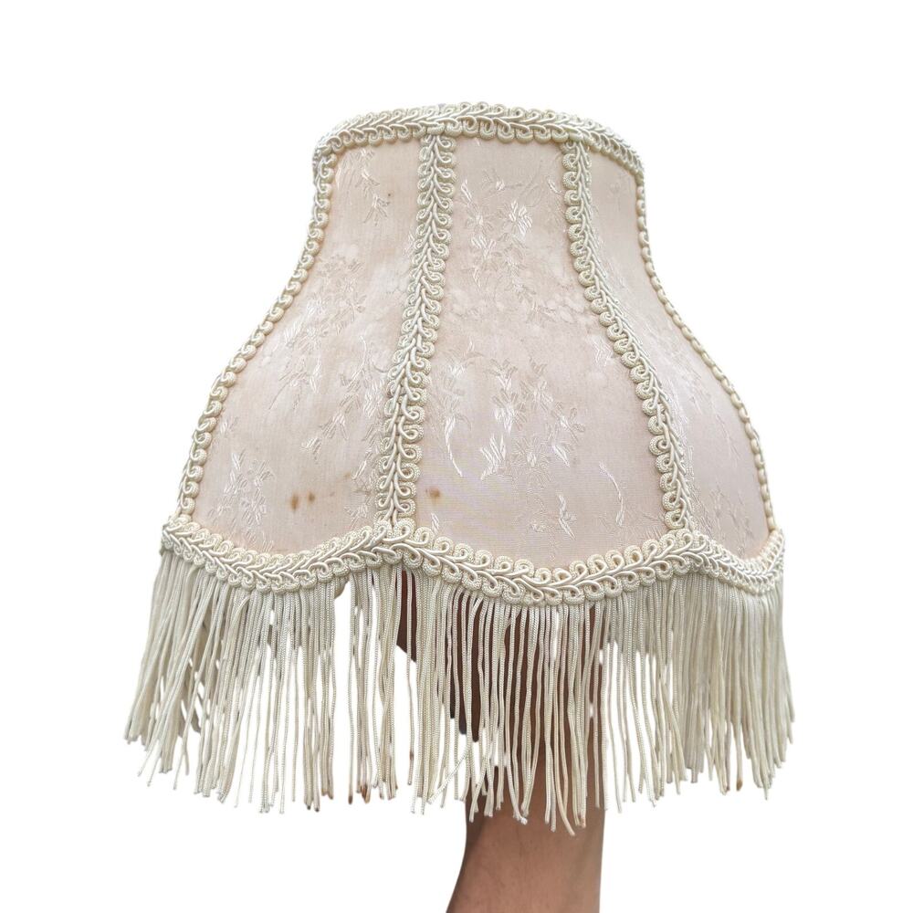 Vintage Victorian Style Ivory Lamp Shade w/ Fringe 7” wide 10" tall Bell Shape